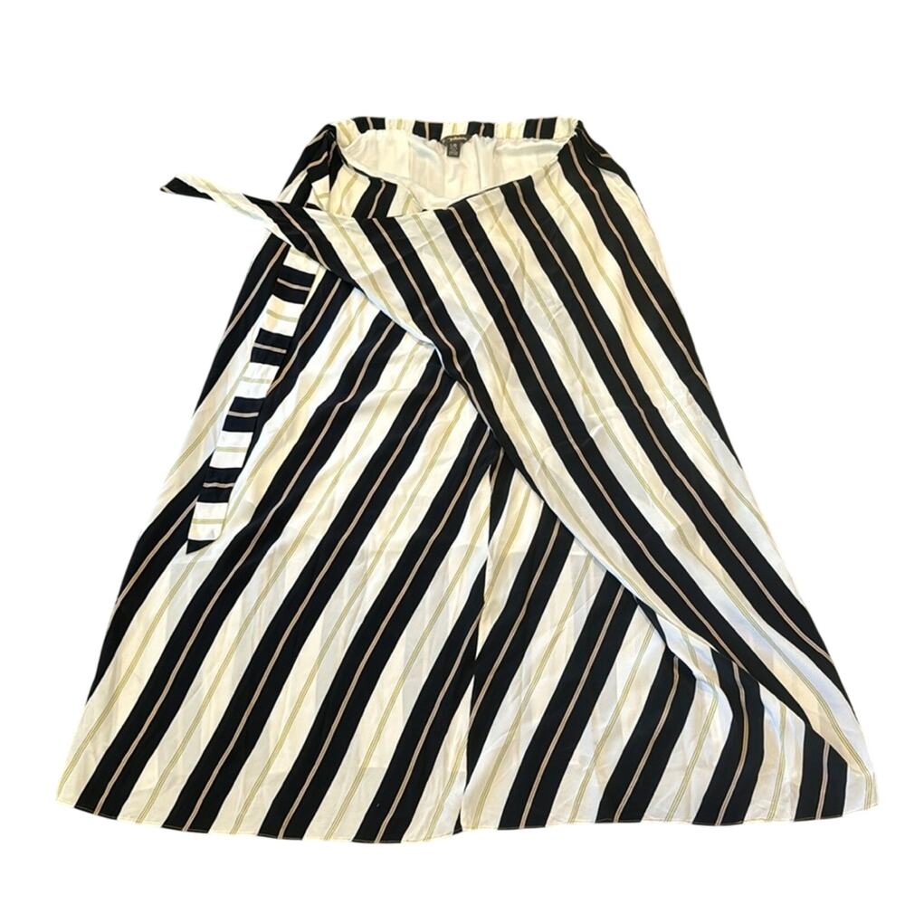 Tommy Bahama Silk Tie Waist Wrap Maxi Skirt White Black Yellow Size L